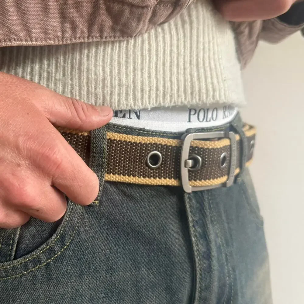 Vintage Brown Tan Canvas Belt Adjustable Fits 26-36 Unisex Streetwear Style